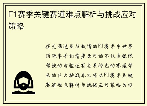 F1赛季关键赛道难点解析与挑战应对策略